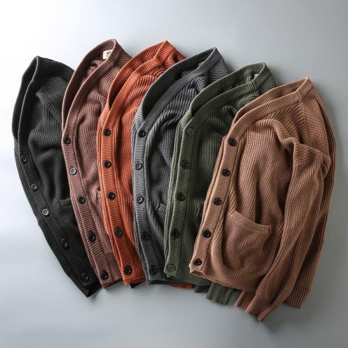 秋冬新款重磅美式復古針織衫開衫 男士簡約百搭加厚V領毛衣外套