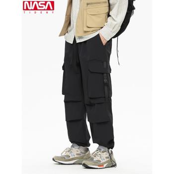 NASA潮牌美式機能風純色直筒運動褲男女復古寬松潮流百搭沖鋒長褲