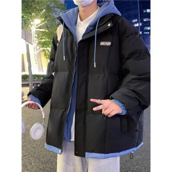 冬季假兩件連帽棉衣加厚棉襖帥氣中學生男生青少年羽絨棉服外套潮
