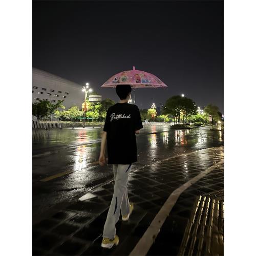 美式高街oversize簡約字母印花短袖T恤男新款夏季寬松百搭上衣服