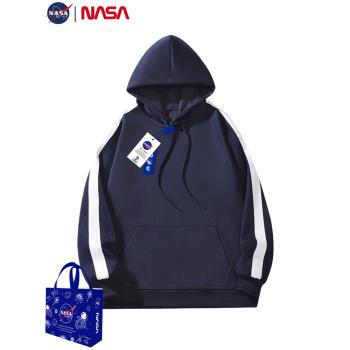 NASA聯名衛衣男士春季潮牌港風拼色連帽套頭上衣休閑運動情侶長袖