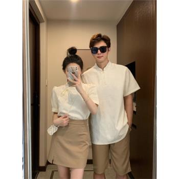 中式情侶裝夏裝一裙一衣高階感套裝中國風旗袍上衣裙子氣質兩件套