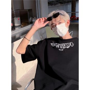 短袖t恤男款夏季西海岸嘻哈高街圓領寬松潮牌衣服潮流ins半袖體恤