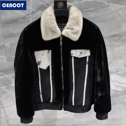 2023冬季歐貨加厚保暖金貂絨黑白拼色毛領翻領修身皮草外套時尚潮