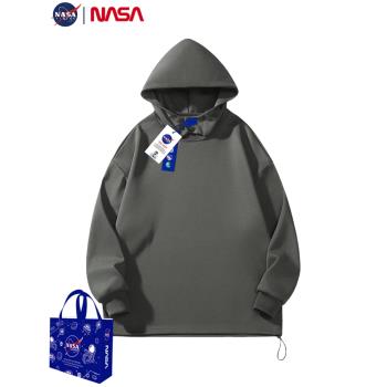 NASA衛衣男秋季新款潮牌美式復古純色上衣青少年運動休閑連帽外套
