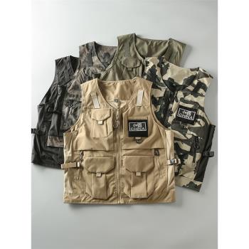 春秋戶外多口袋機能工裝風男士硬漢帥氣休閑登山釣魚馬甲背心外套