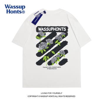 WASSUP字母美式塗鴉街頭情侶短袖