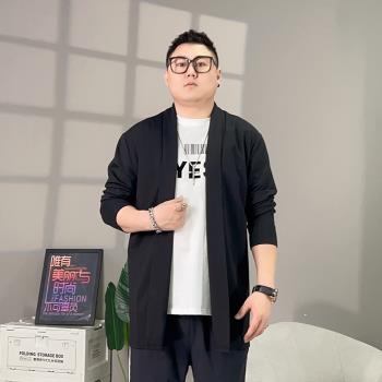 春秋薄款大碼風衣外套男中長款胖子加肥加大休閑夾克男士針織開衫
