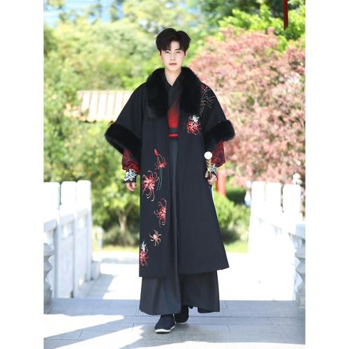 高端宋制漢服男成人魏晉風冬季加絨加厚披風青少年男孩子古裝外套