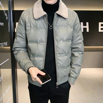 皮羽絨服男士冬季潮牌保暖加厚短款外套韓版休閑毛領白鴨絨男裝