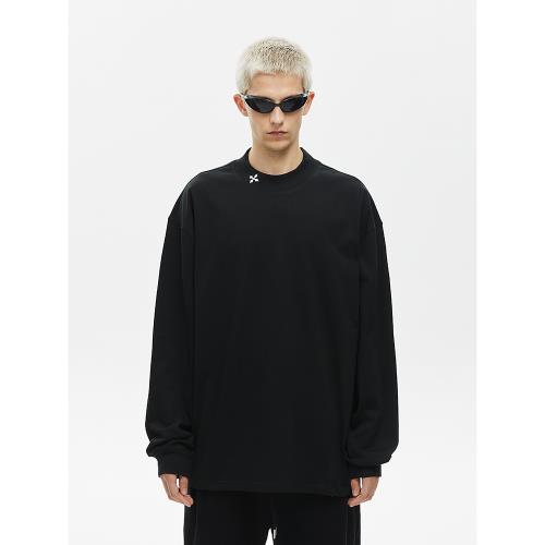 CLIMAX VISION半高領十字架刺繡休閑長袖T恤男美式復古百搭打底衫