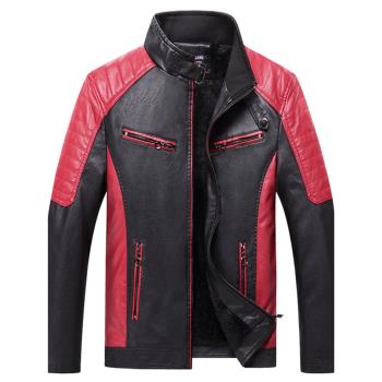 PU外套韓版潮流加絨青年皮夾克Slim-fit trend and fleece jacket