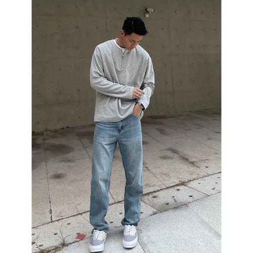 美式復古半拉鏈長袖男潮牌街頭潮流秋季寬松純色針織寬松打底衛衣