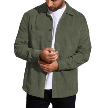 A loose corduroy shirt with long sleeves寬松燈芯絨長袖襯衫男