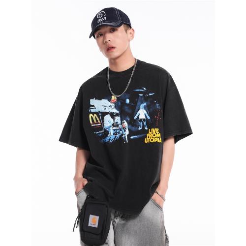 Travis Scott小眾潮牌夏季美式寬松vtg短袖TS麥當勞聯名發泡T恤男