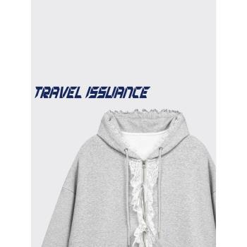 TRAVEL ISSUANCE 奇異幻想 原創潮流蕾絲拼接BF寬松連帽開衫衛衣