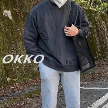 重磅OKKO韓版做舊圓領套頭周邊