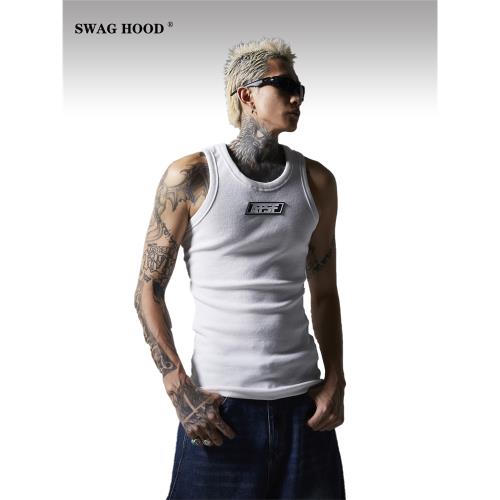SWAG美式緊身純棉純色重磅打底背心嘻哈螺紋休閑健身運動無袖t恤