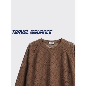 TRAVEL ISSUANCE 被你看懂 ins菱形鏤空設計圓領寬松蕾絲罩衫潮牌