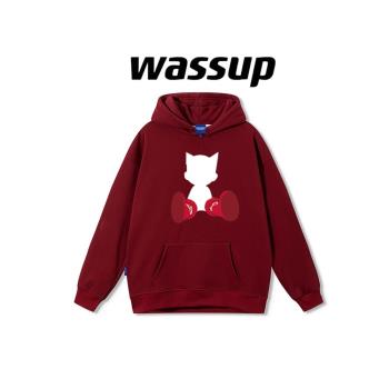 WASSUP潮牌卡通印花男女連帽衛衣2024秋冬季新款純棉個性情侶上衣
