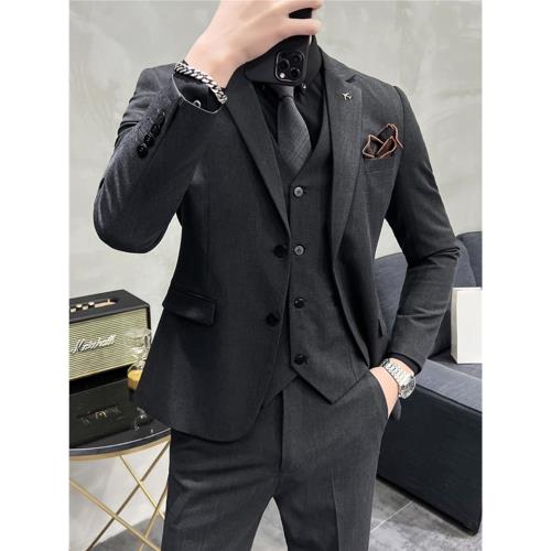 高品質新郎西服套裝男修身職業正裝結婚禮服薄款上班商務面試西裝