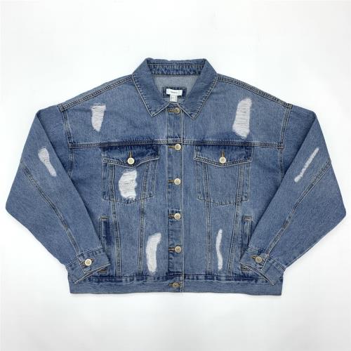 破洞牛仔短夾克男水洗做爛青年工裝全棉水洗日系落肩袖寬松外套女