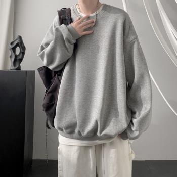 灰色男士衛衣新款2024款春秋季上衣美式復古潮牌重磅高階長袖t恤