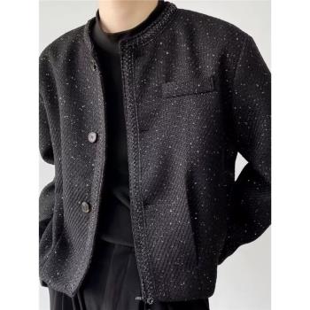 小香風西裝外套男高級感墊肩西服cleanfit小眾設計感輕奢短款夾克