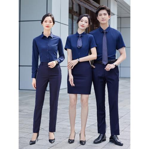 彈力襯衫長短袖男女同款職業裝抗皺免燙韓版工作服可定制LOGO襯衣