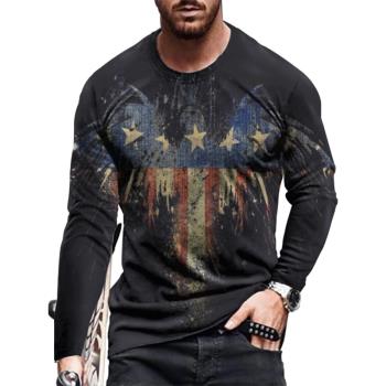 3d printed long-sleeved crewneck T-shirt 3d印花長袖圓領男T恤