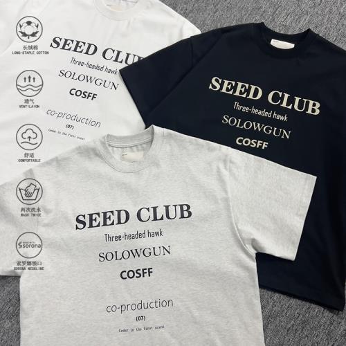 SeedClub 白標（集團文化）雙紗長絨棉短袖LOGO索羅娜領口短袖T