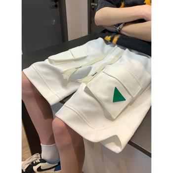 白色褲子男夏季薄款寬松運動褲美式機能風工裝短褲直筒休閑五分褲