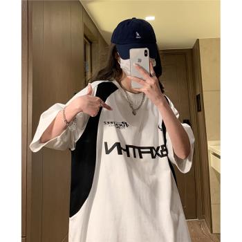 撞色拼接重磅短袖t恤男夏季美式潮牌ins高階感機車服賽車痞帥半袖