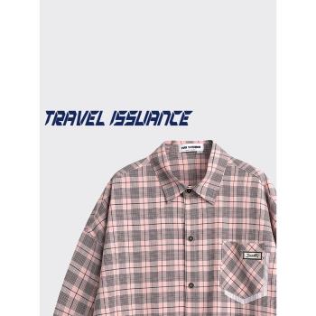 TRAVEL ISSUANCE 試探未知 美式高街格子百搭情侶寬松長袖襯衫BF