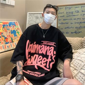 歐美潮牌t恤短袖男款夏季潮流高街寬松美式情侶純棉打底男生半袖
