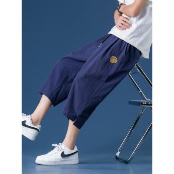 七分褲男款夏季寬松亞麻短褲薄款棉麻褲子男士7分褲直筒休閑中褲
