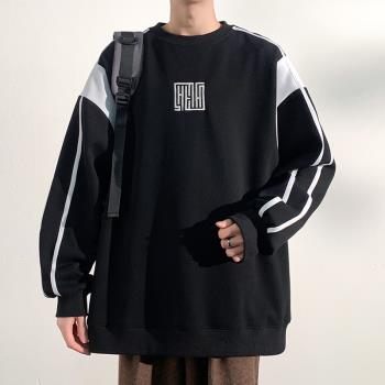 圓領衛衣男春季潮流高階感寬松刺繡上衣男生運動衣服oversize外套