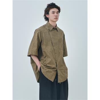 新中式斜扣超寬松復古短袖襯衫