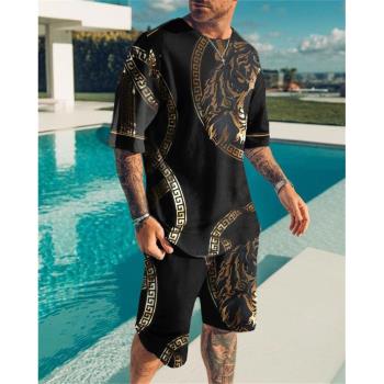 Round neck sports 3D printed top set圓領運動3D印花上衣套裝男