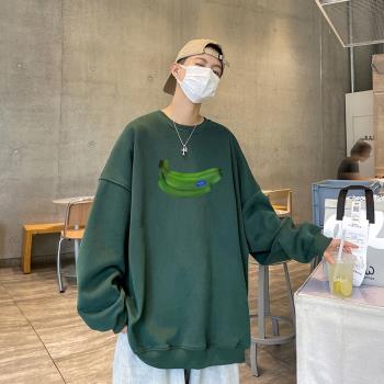 圓領衛衣男2023年新款秋季潮牌印花上衣美式復古重磅寬松男生外套