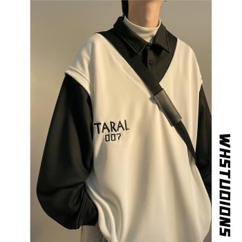 慵懶日系學院風拼接上衣服假兩件