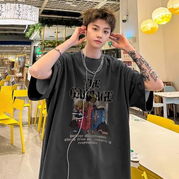 歐美高街t恤男夏季潮牌美式hiphop嘻哈上衣ins潮流印花短袖體恤衫
