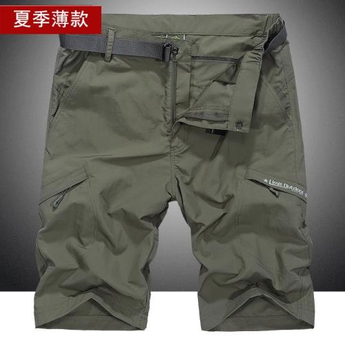 夏季款男士短褲速干透氣薄款休閑馬褲寬松大碼中褲五分褲子沙灘褲