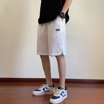 白色褲子男夏季薄款冰絲短褲直筒寬松運動褲速干休閑褲男士五分褲