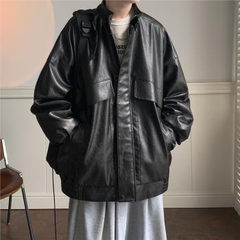 男士皮衣外套春秋款高級感痞帥夾克青少年潮流機車服秋季休閑男裝