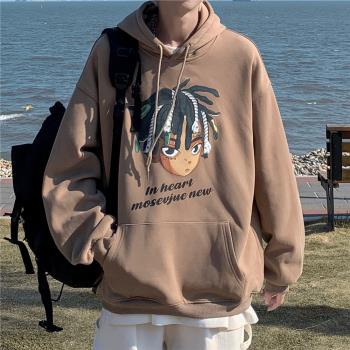 美式復古衛衣男秋季潮流卡通印花上衣青少年男裝運動外套男生衣服