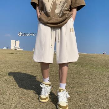 鹿皮絨短褲男日系復古cityboy褲子夏季五分褲直筒寬松休閑運動褲