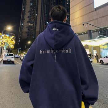 字母刺繡衛衣男連帽美式復古oversize外套春秋季潮牌寬松重磅上衣