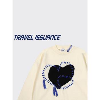 TRAVEL ISSUANCE 大約在冬 設計感愛心圓領套頭寬松針織衫毛衣BF