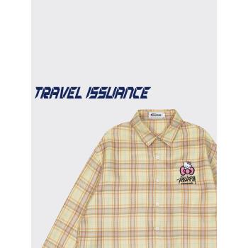 TRAVEL ISSUANCE 過得很好 日系時髦小眾撞色格子BF寬松長袖襯衫